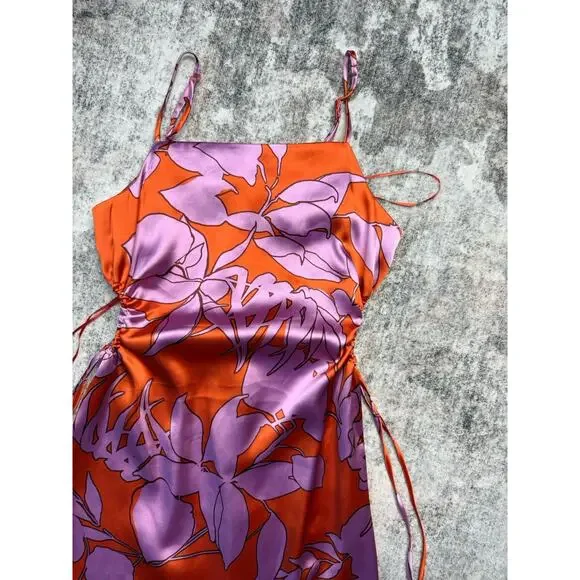 Christian Lacroix Midi Dress M Silky Satin Floral Cutout Resort Beach $460 - Picture 6 of 12